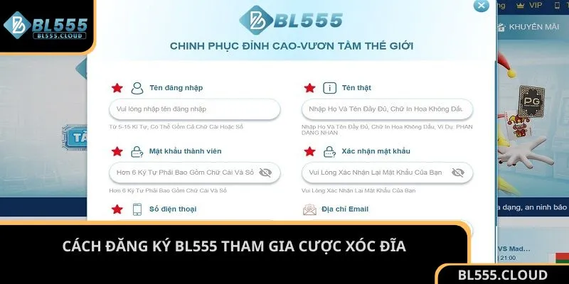 Cách đăng ký BL555 tham gia cược Xóc Đĩa